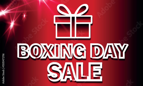 Boxing Day Sale Banner with Gift Icon and Bold Typography on Red Background
