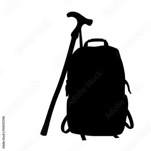 Silhouette of walking stick and backpack – hiking gear and trekking essentials