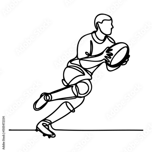 Fotografie rugby player silhouette, continuous line drawing