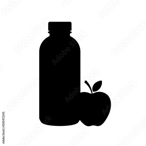 Silhouette of protein shake bottle and apple – fitness nutrition and wellness