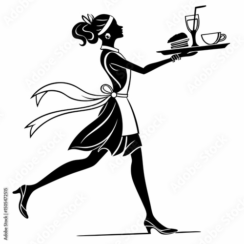 Classic Restaurant Server – Black and White Silhouette Art