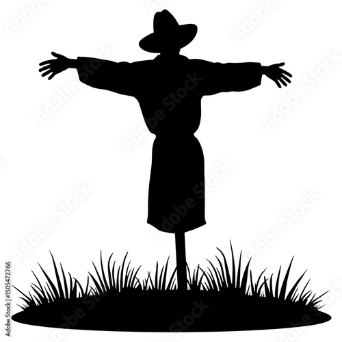 Silhouette of scarecrow in farm field – rural harvest and crop protection