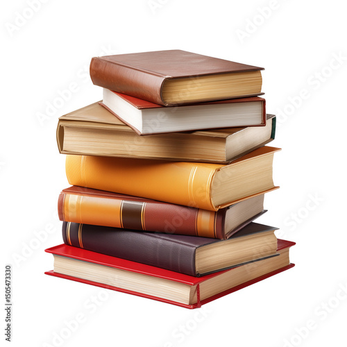 stack of old books on transparent background