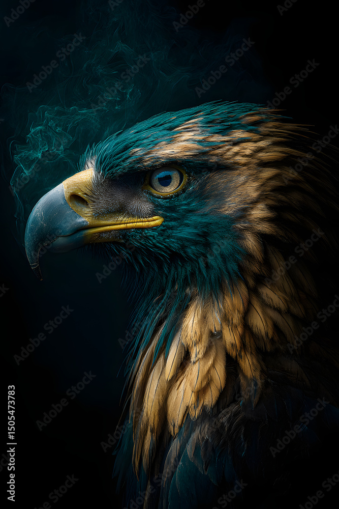 Obraz premium Wildlife portrait of a bald eagle with intense eye and sharp beak, showing its majestic feathers and powerful head as a bird of prey