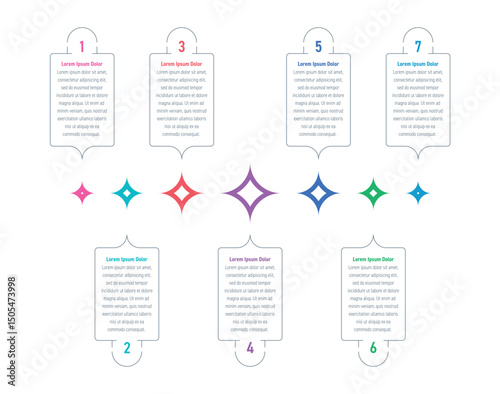 colorful stars infographic template. seven steps information template. infographic template for education, business, industry, technology, annual report, magazine