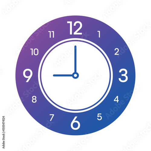 purple-blue. wall clock interface with gradient and numbers. wall clock concept with numbers