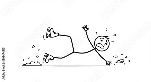 Stick Figure Ice Skater Falls, Showing Distress and Ice Fragment