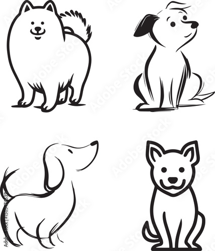 Dog Line Art Collection. Minimalist Cartoon Puppy Vector Icons. Vector illustration