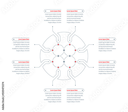 linear infographic template. information template for business, industry, technology, education world. eight options infographic template