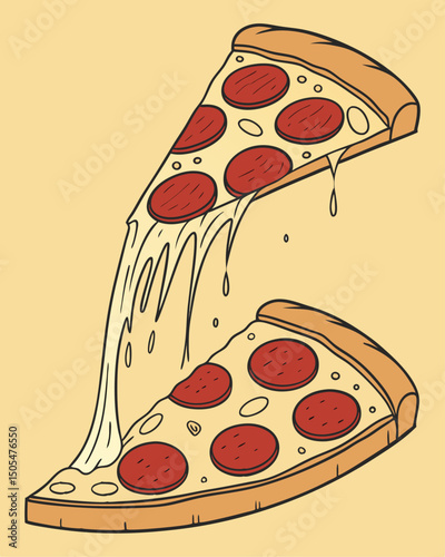 Slice of Pepperoni Pizza with Cheese Pull