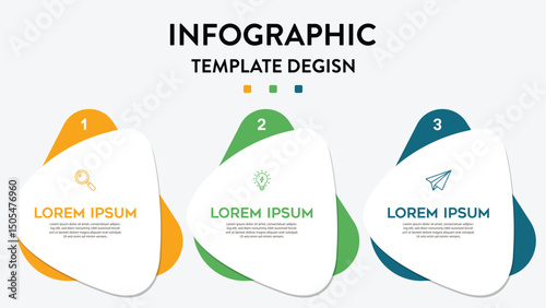 Three-Steps Infographic For Business Strategy And Planning Visualization Template On An Isolated Background