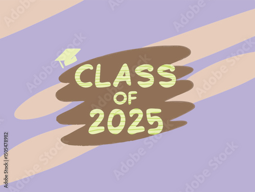 Class of 2025 Congrats on th greeting sign with the acad cap and diploma. Congrats, Graduate. Congratulatory banner. Handwritten brush lettering. Isolated concept for graduation design, card, poster 