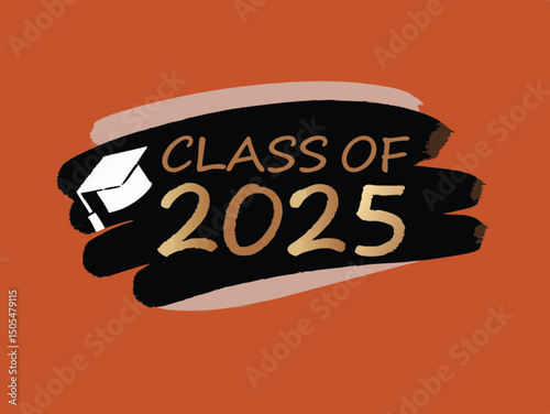 Class of 2025 Congrats on th greeting sign with the acad cap and diploma. Congrats, Graduate. Congratulatory banner. Handwritten brush lettering. Isolated concept for graduation design, card, poster 