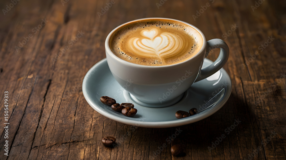 Obraz premium cup of coffee on wooden table, ai generated