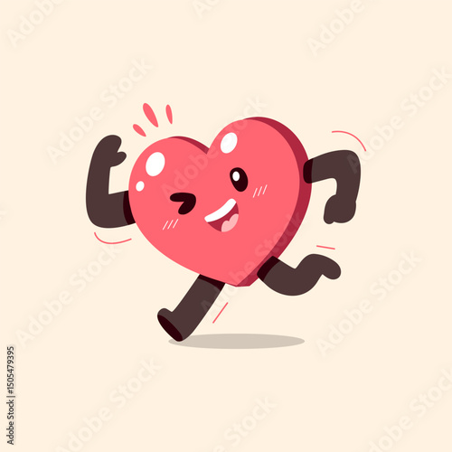 Vector illustration of a cute heart character running joyfully
