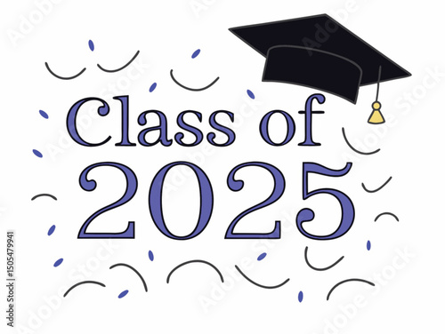 Class of 2025 Congrats on th greeting sign with the acad cap and diploma. Congrats, Graduate. Congratulatory banner. Handwritten brush lettering. Isolated concept for graduation design, card, poster 