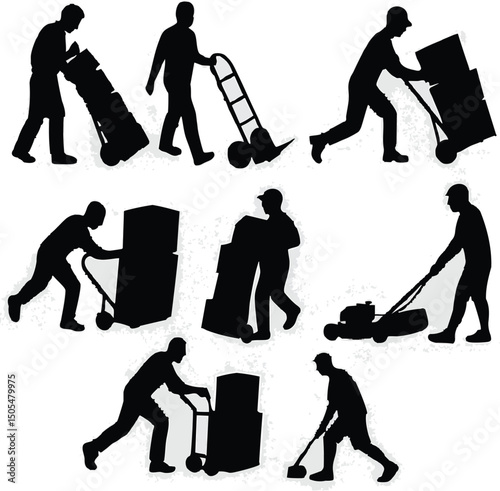 silhouettes of business people, Laborer Silhouettes with Equipment Vector

