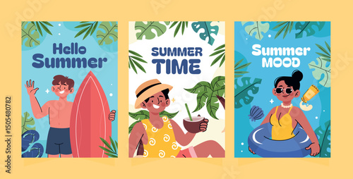 Flat Summer horizontal banner Collection