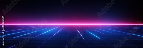 Futuristic neon horizon with glowing grid pattern