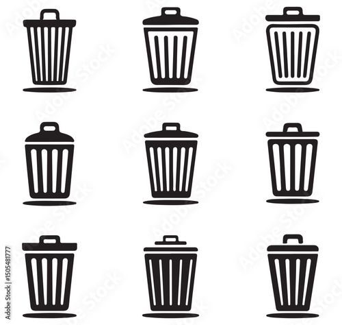 Trash Can Icon Set – Vector Bin Symbols for UI & Web Design