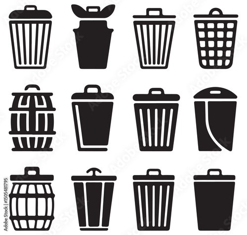 Trash Can Icon Set – Vector Bin Symbols for UI & Web Design