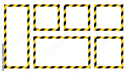 Collection of striped police warning tapes in yellow and black colors. Clean and clear flat visuals, perfect for alert, caution, or restricted area designs in web, print, or educational projects.