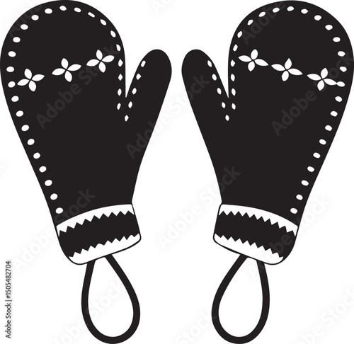 black christmas mittens logo, christmas mittens vector illustration isolated on white background