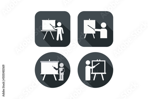 Presentation icons illustrating business training teaching and concept in modern minimalist design