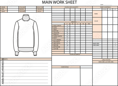 HIGH NECK SPEC SHEET DESIGN ILLUSTRATION FOR GARMENTS FASHION