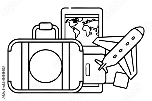Travel Planning Essentials Suitcase Airplane Tickets World Map