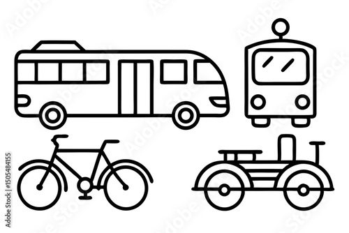 Simple Line Art Illustrations of Various Modes of Transportation