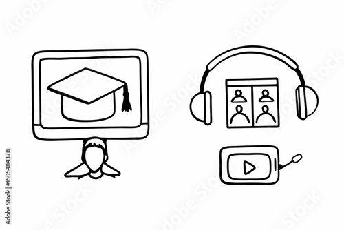 Online Education Graduation Ceremony Concept Illustration