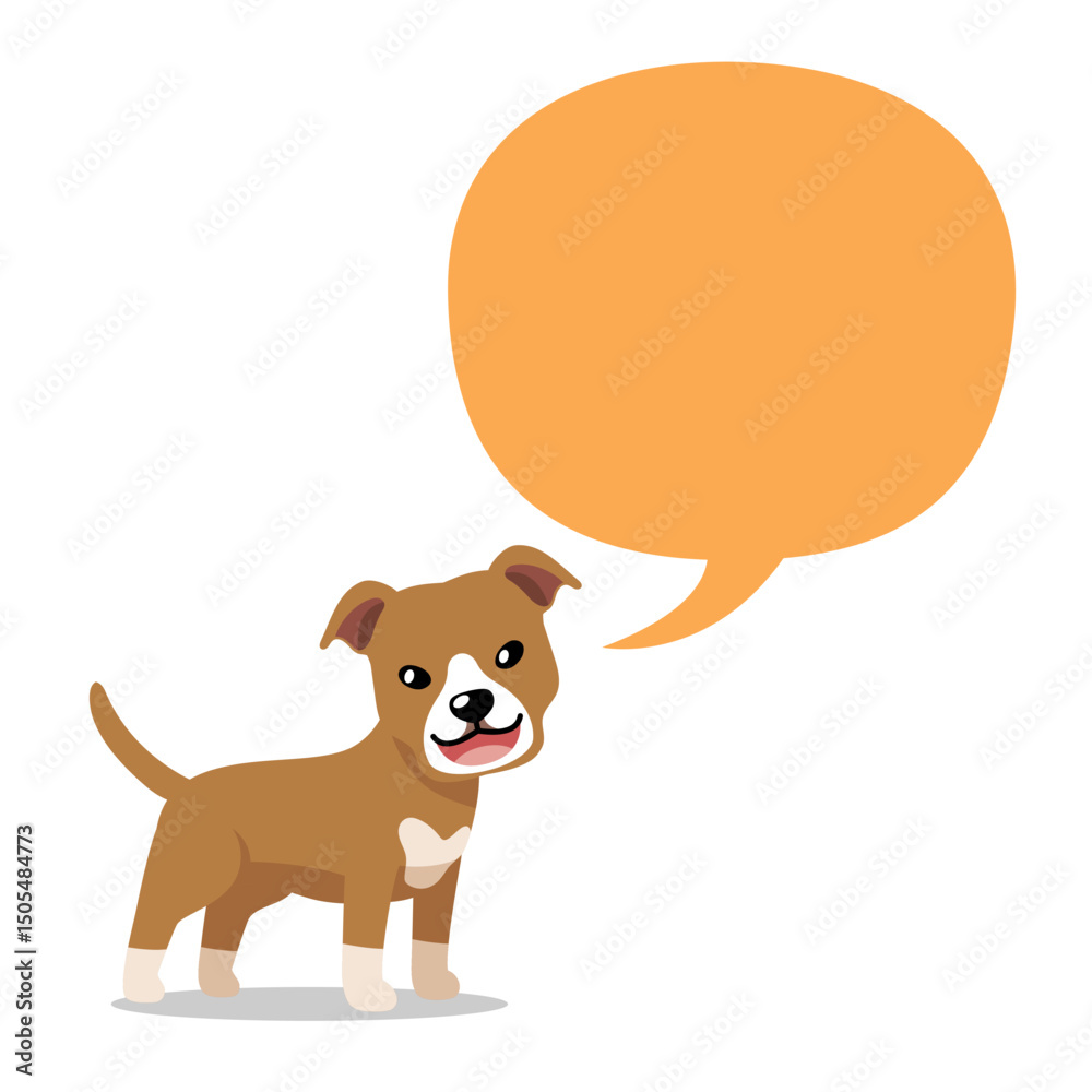 Fototapeta premium Vector cartoon character cute pit bull terrier dog with speech bubble