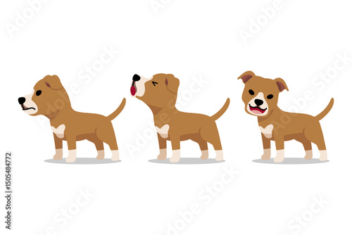 Set of vector cartoon character cute pit bull terrier dog