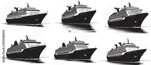 Cruise Ship Silhouette Design Vector Art Illustration