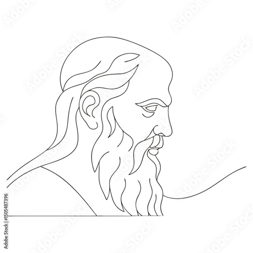 Line art portrait of an elderly man with a beard