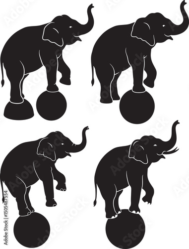 Elephant Standing on a Ball Silhouette Logo Design Vector