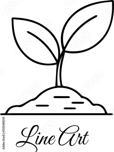 Seedling Sprouting Line Art Icon, Sprout in Soil