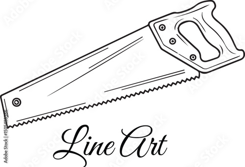 Hand Saw Tool Line Art Outline, Hand Saw