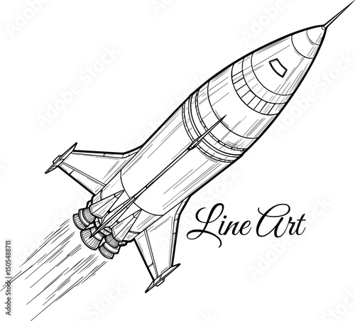 Space Rocket Launching Line Art Illustration, Rocket Launch