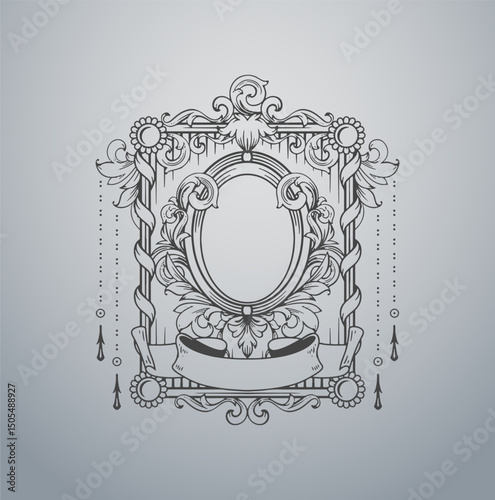 Baroque Style Square Frame with Hanging Chains and Oval Center