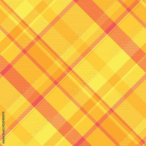 Vibrant yellow and coral diagonal plaid pattern.  Modern geometric texture ideal for textile design, website backgrounds, or fashion projects.