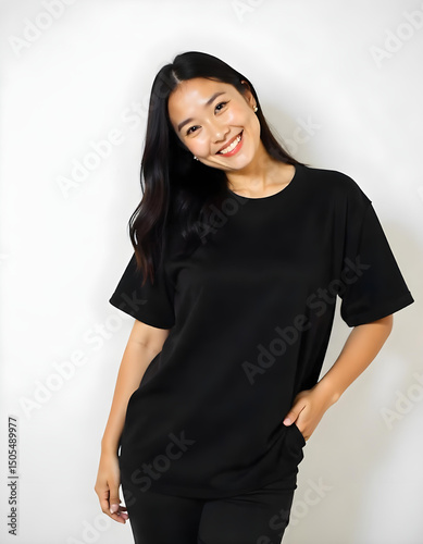 asian woman wearing plain black tshirt, women tshirt mockup , black tshirt mockup tshirt mockup asian girl