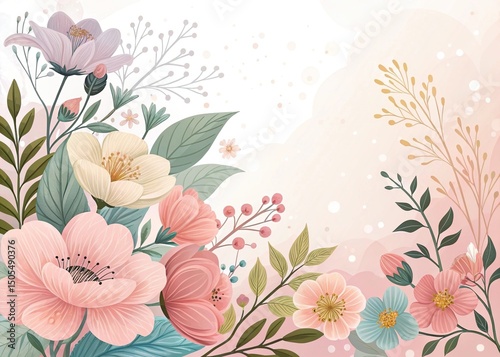 A lovely pastel floral arrangement with pink, cream, and blue flowers