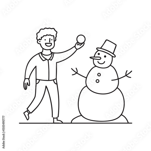 A man throwing a snowball beside a snowman