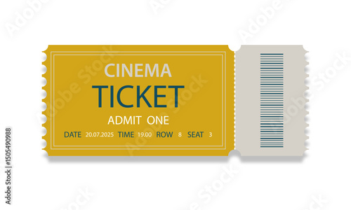 Cinema ticket isolated on white background.