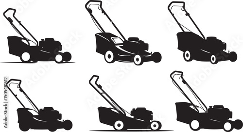 Lawn Mower Machine Logo Silhouette Design Vector Art Illustration