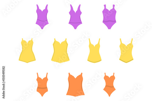 Woman Swimsuit Icon Set Design