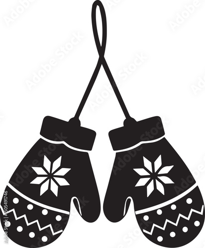 black christmas mittens logo, christmas mittens vector illustration isolated on white background