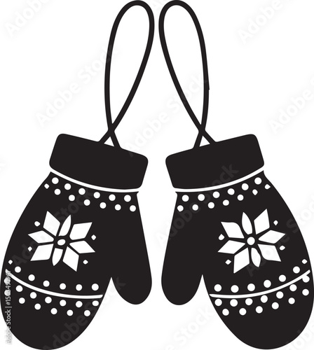 black christmas mittens logo, christmas mittens vector illustration isolated on white background